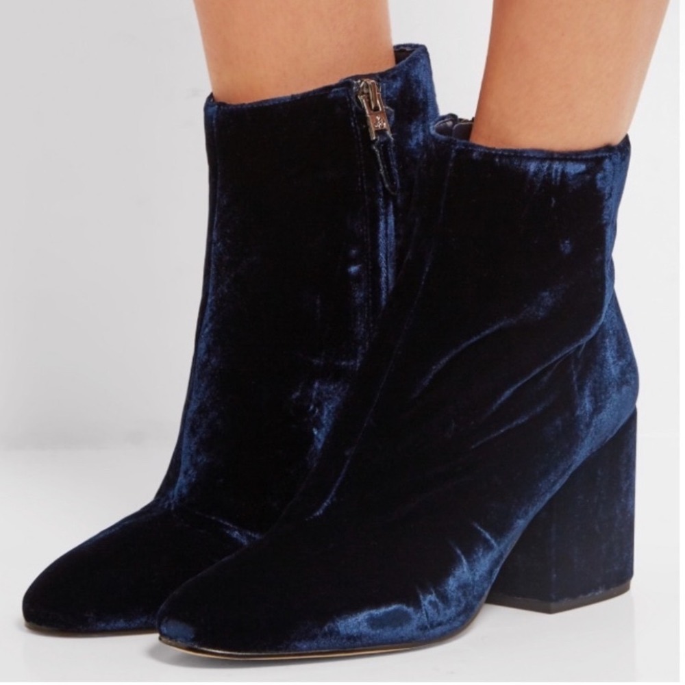 Sam Edelman Tinsley Navy Blue Velvet Block Heel Ankle Booties Sz 11 M Whimsigoth